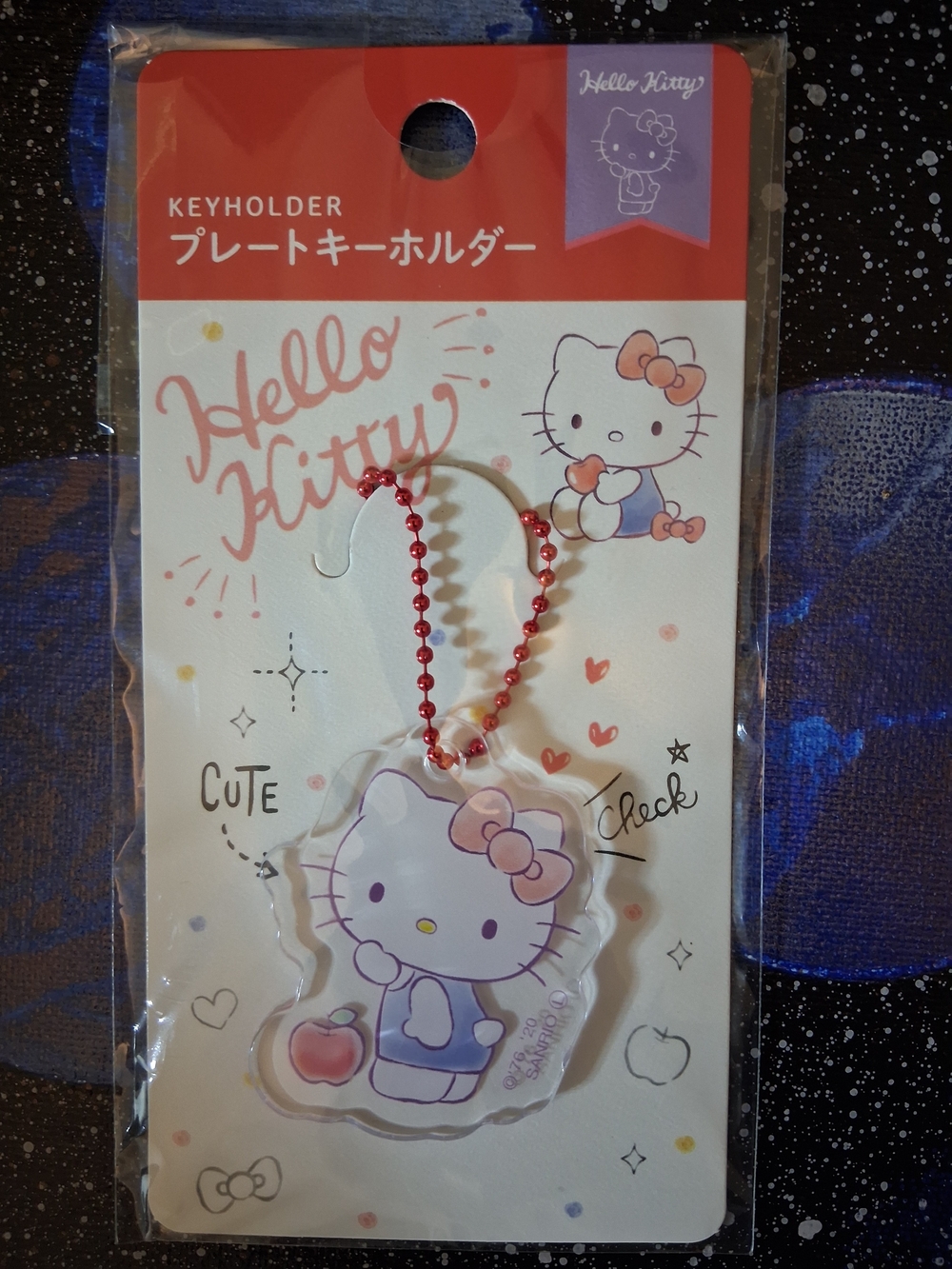 Hello Kitty Purple & Pink Acrylic Charm with Red Bead Chain
